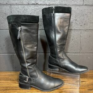 Comfortiva Tall Black Leather Riding Boots Side Zip Buckle Women’s 11M